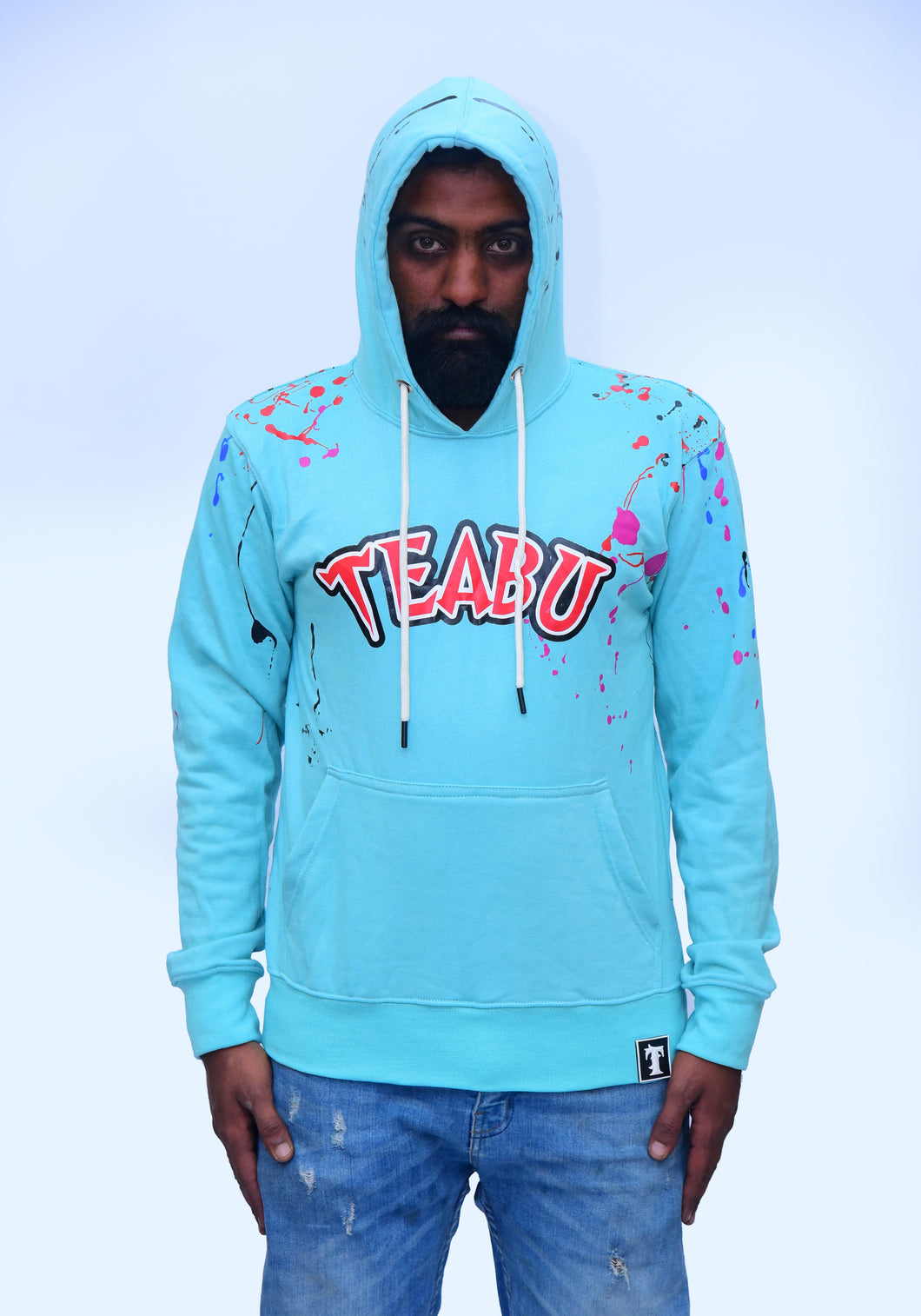 Light Turquoise Paint Splatter Hoodie