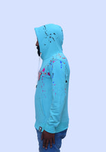 Load image into Gallery viewer, Light Turquoise Paint Splatter Hoodie
